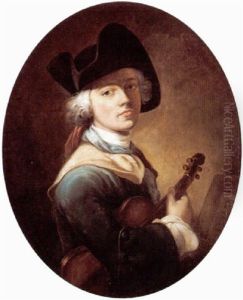 Portrait Of A Young Man Wearing A Tricorn Hat, Holding A Violin by Nicolas Bernard Lepicie