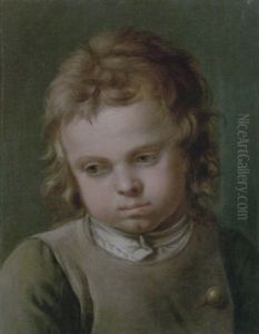 Portrait Of A Young Boy Wearing A Grey Smock And A Green Shirt by Nicolas Bernard Lepicie