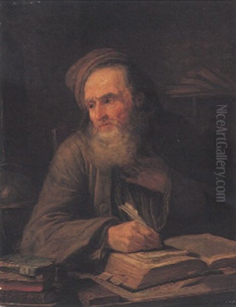 Scholar, Seated Writing In A Book - view 1