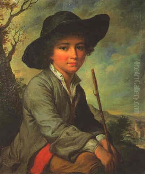 A Young Country Boy, Seated In Landscape, Wearing Coat And Waistcoat - view 1