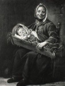 Jeune Femme Tenant Sur Ses Genoux Un Enfant Dans Son Berceau by Nicolas Bernard Lepicie