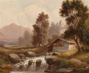 Mill By A Woodland Stream by Ferdinand Lepie
