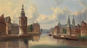 Blick Auf Eine Hollandische Stadt Am Kanal