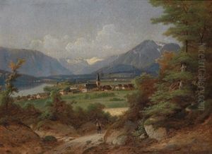 Landschaft Mit Dorf Am See