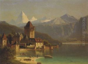Chateau Sur Fond De Paysage Montagneux