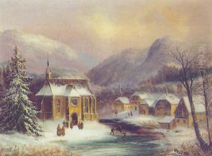 Wintervergnugen Nach Dem Kirchgang (bei Gmunden?) by Ferdinand Lepie