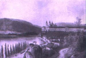 A View Of Stift Melk, Austria by Ferdinand Lepie