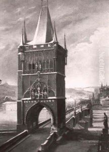 Die Karlsbrucke Zu Prag An Einem Wintertag by Ferdinand Lepie