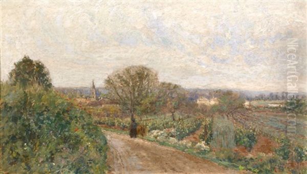 Femme Et Vache Sur Un Chemin - view 1