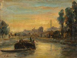 Blick Auf Einen Fluss Mit Kahn In Der Morgenstimmung by Stanislas Lepine