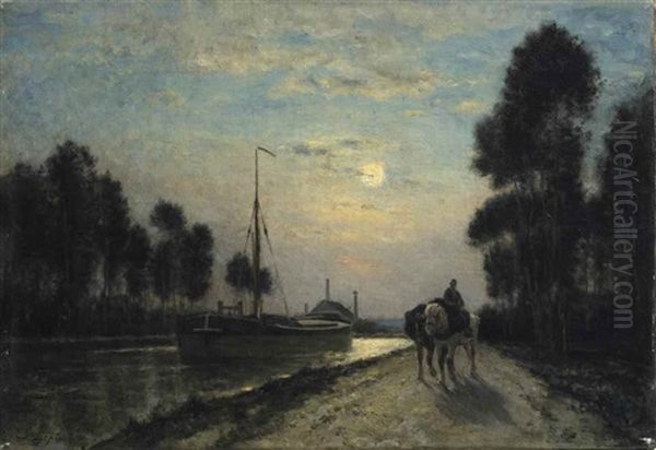 Le Canal De L'ourcq. Chemin De Halage, Effet De Lune - view 1