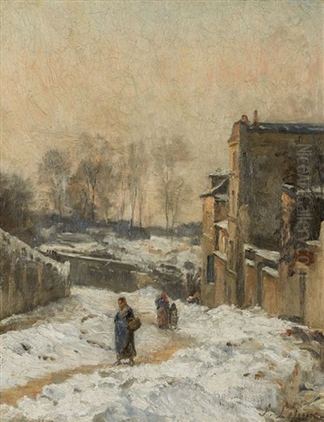 Personnages Dans La Neige, La Rue Cortot, Montmartre - view 1