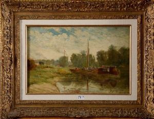 Le Dechargement De La Peniche En Bord De Canal by Stanislas Lepine