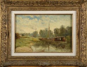 Le Dechargement De La Peniche En Bord De Canal by Stanislas Lepine