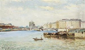 View Of The Seine Toward Pont Sully And Notre Dame by Stanislas Lepine