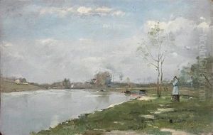 A River Landscape With A Figure On The Bank A River Landscape With A Figure On The Bank