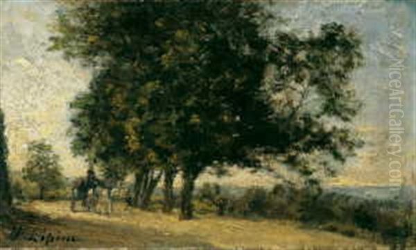 Paysage A La Charrette. Landschaft Mit Beladenem Pferdefuhrwerk - view 1
