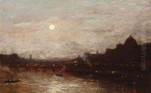Das Pariser Seineufer Bei Nacht by Stanislas Lepine