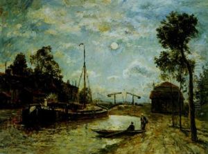 Moonrise On The Canal At Saint Denis by Stanislas Lepine