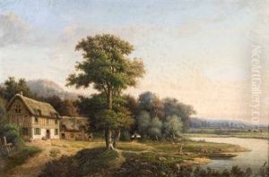 Paysage Anime A La Chaumiere Et A La Barque Paysage Anime A La Chaumiere Et A La Barque