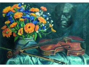 Allegorie A Beethoven (composition Au Violon. Masque Et Bouquet De Fleurs) Allegorie A Beethoven (composition Au Violon. Masque Et Bouquet De Fleurs)