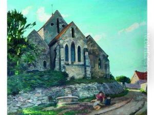 Enfants Jouant Devant Une Eglise by France Leplat