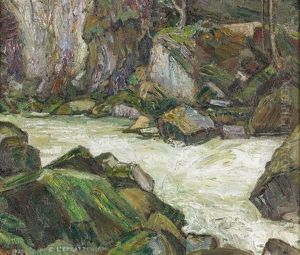 Felsige Flusspartie Am Doubs by Charles L'Eplattenier