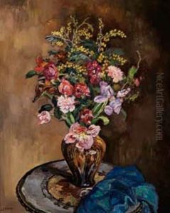 Vase De Fleurs Sur Un Gueridon by Marcel Leprin