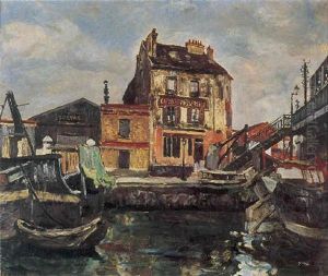 Le Cafe De La Passerelle Sur Le Canal De La Villette by Marcel Leprin