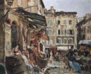 La Place Du Marche by Marcel Leprin