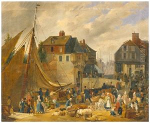 Ville Portuaire Animee De Nombreux Personnages by Auguste-Xavier Leprince