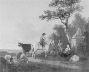 Le Repos Des Bergers Sur Le Chemin by Auguste-Xavier Leprince