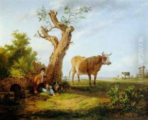 Le Berger, Son Chien Et Son Troupeau by Auguste-Xavier Leprince