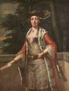 Jeune Duchesse De L'empire Russe En Manteau D'hermine Sur Fond De Parc, Un Pli Roule Dans Sa Main Droite by Jean-Baptiste Leprince