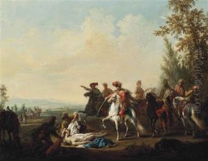 Cavaliers Attending A Fallen Comrade In A Landscape