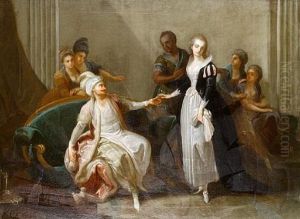 An Elegant Interior With A Turkish Gentleman Courting A Russian Lady by Jean-Baptiste Leprince