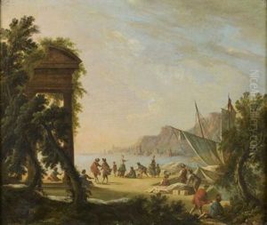 Scene Portuaire Dans Un Paysage Mediterraneen by Jean-Baptiste Leprince