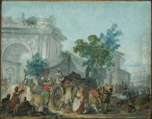 Scene De Marche Avec Un Arc De Triomphe by Jean-Baptiste Leprince