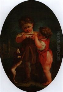 Zwei Kinder Mit Hund Und Schale Milch