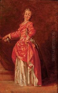 A Lady In A Red Dress In An Interior by Jean-Baptiste Leprince