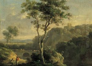 Gebirgige Landschaft Mit Figuren Und Herdenzug (+ Another, Similar; Pair) Gebirgige Landschaft Mit Figuren Und Herdenzug (+ Another, Similar; Pair)