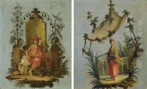 A Woman Playing With A Bird (+ Man Playing A Mandolin; Pair) by Jean-Baptiste Leprince