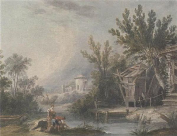 Anglers At A Stream - view 1