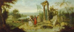An Elegant Lady And A Turk By A Ruined Temple