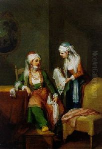 Turkish Woman And Her Servant In An Interior by Jean-Baptiste Leprince