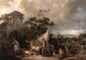 Paysans Attables Devant Une Auberge by Jean-Baptiste Leprince