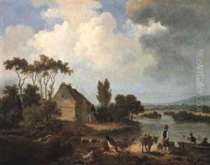 An Extensive Landscape With A Donkey And Fisherfolk