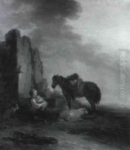 Bergere Et Son Enfant Se Reposant Pres Des Ruines Bergere Et Son Enfant Se Reposant Pres Des Ruines