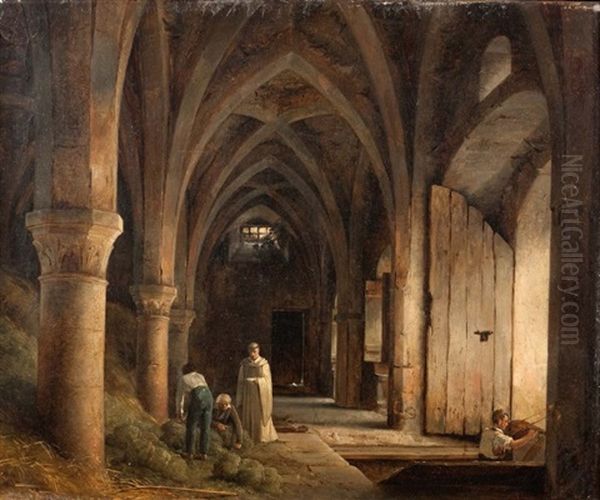 Interieur D'eglise Avec Un Jeune Homme Sortant De La Cave - view 1