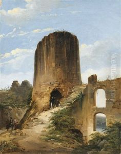 Jeune Artiste Peignant Au Pied Du Donjon De Chateau Gaillard